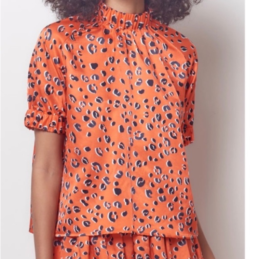 COREY LYNN CALTER Taylor Orange and Black Leopard Print Short Sleeve Top S
